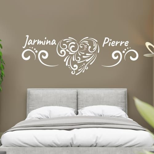tjapalo® w-pkm306na Wandtattoo Herz mit Namen Wandtattoo Schlafzimmer Name Wandsticker Paare Wunschnamen Wandtattoo liebe mit Namen, Größe: B140xH49cm