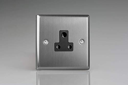 Varilight Round Pin Socket 5A - Classic Brushed Steel With Black Insert