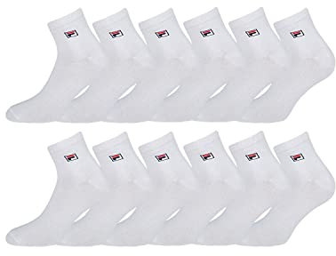 FILA Calzini Uomo Running Set di 12 Calze Sportive Uomo Tennis, Flessibili, Bianchi, Taglie 43/46