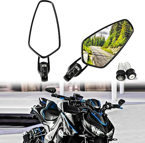 Motorrad Lenkerende Seitenspiegel 7/8 22mm Aluminiumlegierung Lenker Rückspiegel für Scooter Cruiser Sport Bike(Schwarz)