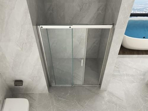 Box doccia in cristallo 6mm Trasparente o Opaco 1 lato apertura scorrevole con Profili e maniglia in acciaio inox squadrati anticalcare (Opaco, 125)