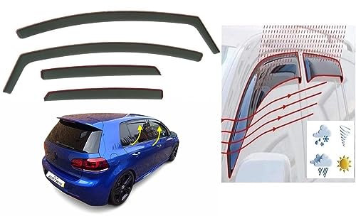 OEMM Set Of 4 Wind Deflectors IN-CHANNEL Type Compatible with VOLKSWAGEN MK6 GOLF 6 HATCHBACK 5 door R GTI GT 2008 2009 2010 2011 2012 2013 Acrylic Glass Side Visors Window Deflectors