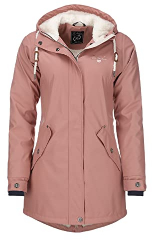 Dry Fashion Damen Regenmantel Malmö Fleece-Futter in Altrosa, Größe 38 | Wind- & wasserdicht, Nähte verschweißt, Wärmendes Innenfutter, Verstellbare Kapuze, Taillenregulierung, 2-Wege-Reißverschluss