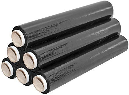 euecoplanet® 1.5KG x 6 Rollen 23my 500mm Stretchfolie Handfolie | Leichtgewichter Papierkern | Echtes Gewicht (Schwarz, 6 Rollen)