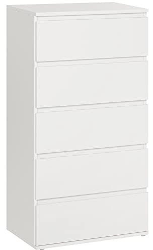 HOMCOM Chest of Drawers, 5 Drawers Storage Cabinet Floor Tower Cupboard for Bedroom Living Room, White