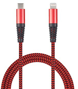 2GO USB C auf Lightning Kabel, 100cm lang, rot, Nylon-umflochtenes Ladekabel für iPhone SE/11/11 Pro/11 Pro max/X/XS/XR/XS Max / 8, unterstützt PD Laden,für USB-C Ladegeräte 20W Fastcharge