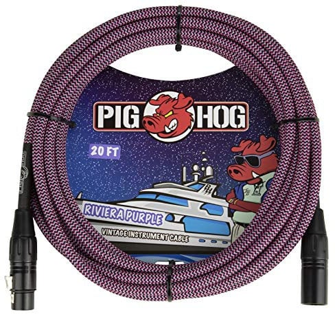 Pig Hog Woven Mic Cable, 20 feet, XLR, Riviera Purple