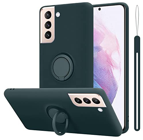 Cadorabo Hülle kompatibel mit Samsung Galaxy S21 Plus Schutzhülle TPU Silikon Case Liquid Design mit Ring Slim Kratzfest Liquidsilikon Microfaser Case Hülle für Galaxy S21 Plus in Grün