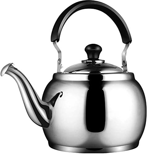EIYCY Teteras para fogón Hervidor de té con Silbato Mango ergonómico Resistente al Calor y Acero Inoxidable Pulido 3L / 4L / 5L Tetera(Color:Silver;Size:5L)