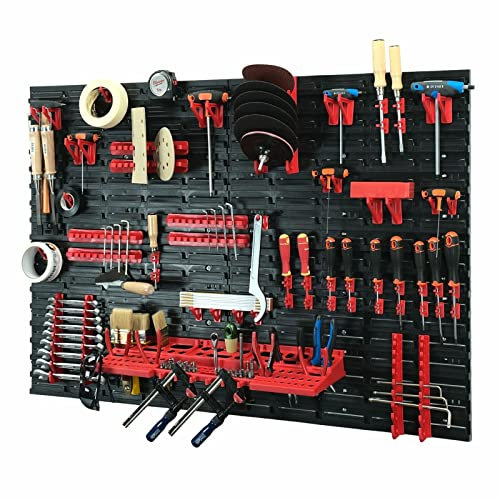 Kit de 65 pièces Mur à outils - 1152 x 780 mm - Système de rangement mural - Kit d’outils d’atelier - En plastique