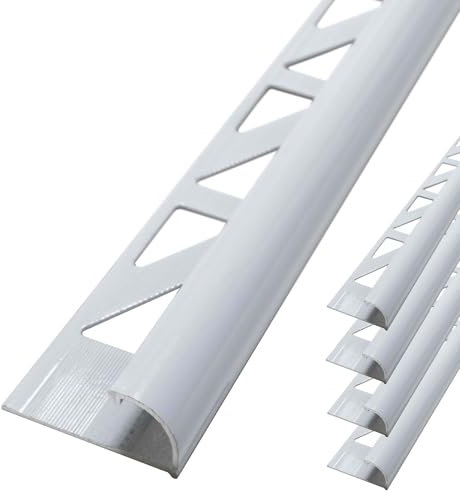 Dalsys 5x Fliesenschiene 2,5m x 8mm Viertelkreisprofil Aluminium (eloxiert) Weiß Rundprofil Halbrundprofil