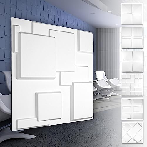 Panneaux muraux 3D en PVC - Revêtement mural blanc avec optique 3D - motifs cubes (0.25QM paquet économique HD095 50x50cm) Panneaux muraux plafond gaming