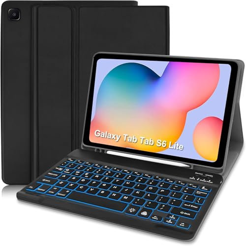 Case with Keyboard for Samsung S6 Lite Tablet 2024 & Built-in S Pen Holder-Slim Smart S6 Lite Case with Bluetooth Keyboard for Galaxy Tab S6 Lite 10.4 2024/2022/2020 (SM-P620/P625/P615/P619), Black