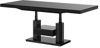 designimpex HM-120 Couchtisch Schwarz Hochglanz ausziehbar höhenverstellbar 120/170cm Schublade modern vielseitig Wohnzimmertisch Esstisch Beistelltisch Sofatisch platzsparend hochwertig Wohnzimmer
