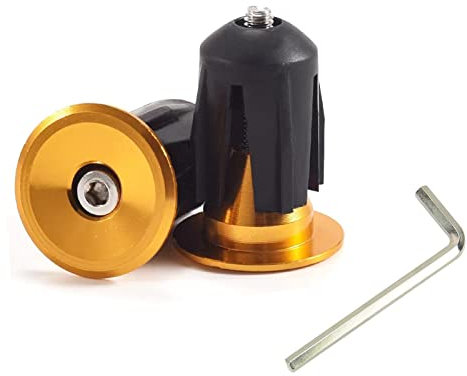 SHULLIN 2 Stück Lenkerendkappen Aluminium Lenker Endkappen Fahrrad Lenkerstopfen Endstopfen Fahrradgriffe Stecker Bar End Plugs Fahrradlenker-Endstopfen mit Inbusschlüssel für Fahrrad(Gold)