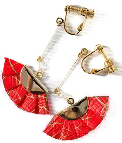 KAYA Folding Fan-Shaped Earrings Made Of Japanese Paper(Washi) Made in Japan.Handmade Accessories. For kimono and Yukata, Japanese paper(Washi), No Gemstone