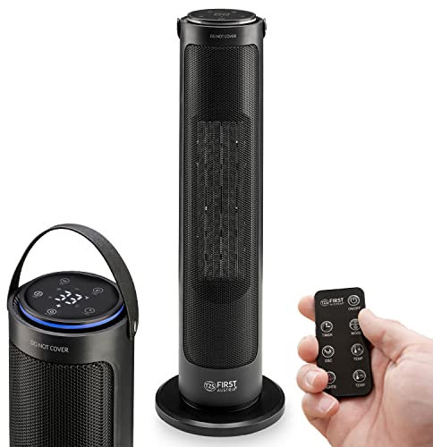 TZS First Austria Calefactor de torre de ahorro de energía con mando a distancia, calefactor cerámico muy silencioso, calefactor con oscilación, calentador eléctrico de 12002000 W, temporizador,