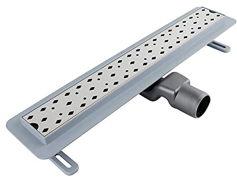 ATCO Duschrinne 50 cm Schwenkbar Edelstahl Stainless Steel 304 Befliesbar Edelstahlgitter ABS Ablauf Länge 500 mm Bodenablauf Ablaufrinne Siphon mit Geruchsstop Duschablauf Ablauf für Bad