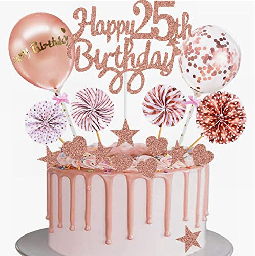 Yunchu Online Tortendeko 25. Geburtstag Frau - Happy Birthday Cake Topper Roségold Kuchen Topper 25 Jahre - Kuchendeko Cupcake Toppers