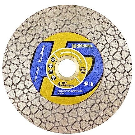 HIGHDRIL Diamond Saw Blade - 115MM /4.5inch Diamond Tile Cutting Blade for Ceramic Porcelain Tile Marble Granite Quartz Dekton Artificial Stone
