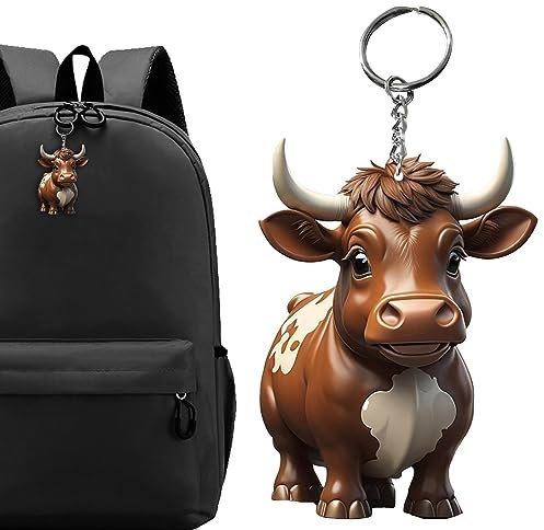Porte-clés en vache | Porte-clés en acrylique motif vache Highland - Couleurs vives - Fournitures décoration pour sacs, clés voiture, sacs à dos et autres articles Foccar