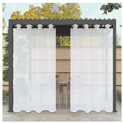 Mewkew Weiße Outdoor Vorhang Wasserdicht Transparent B122xH200cm Winddichte Sonnenschutz Outdoorvorhänge Außenvorhang Gardinen mit Ösen Oben für Balkon Terrasse Garten Pergola Pavillon Vorhänge 1PCS