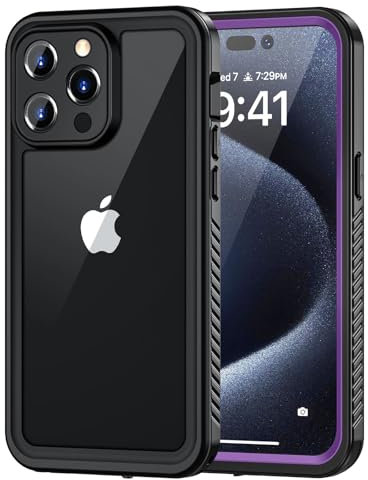 Lanhiem for iPhone 15 Pro Case, IP68 Waterproof Dustproof Shockproof 15 Pro Cases with Built-in Screen Protector, Full Sealed Protective Front and Back Cover for iPhone 15 Pro - 6.1 inch (Purple)