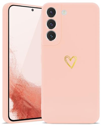 Wirvyuer Custodia Compatibile con Samsung Galaxy S22 5G Cover Ragazze Oro Amore Cuore Custodia protezione fotocamera Morbido Silicone Cover Gold Love Case per Samsung S22 5G Rosa