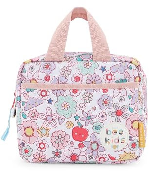Just bee kids Insulated Lunch Bag | Keeps Food Fresh & Flavourful for Longer | Easy Clean | Eco-Friendly | Pink Retro Floral Print | Thermal Lunch Box for Nursery, School, Travelling