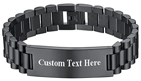 U7 Schwarzarmband Herren Custom Armband mit Gravur Text Edelstahl Gliederarmband Armbänder Cuban Link Chain Bracelets Men Wristband Herrenarmband Armschmuck Personalisiert Modeschmuck für Friends