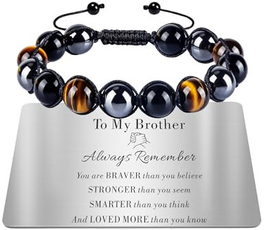 TOLOWOBK Mens Bracelets Gifts Tiger Eye Crystal Bracelet for Men Boys Personalised Triple Protection Beaded Bracelets for Men, Christmas Birthday Gifts for Him Dad Son Husband Grandson Nephew Brother