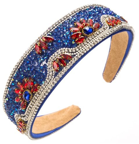 scicent Haarschmuck Braut Strass Stirnband Breite Haarband Sparkle Diamant Haarreifen Damen Kristallperle Verzierte Stirnbänder für Frauen und Mädchen (Schatz Blau) - 25522