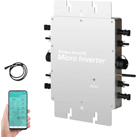 Micro-onduleur 1600W, micro-onduleur PV avec niveau d'étanchéité IP65, onduleur solaire avec WiFi, fonction d'alimentation en réseau, pour 2 modules solaires et centrale électrique de balcon