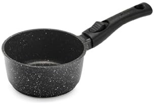 Pradel Excellence - PCUI001005 - Casserole Fonte d'Aluminium Premium Ø16cm - Revêtement Anti-Adhésif Façon Pierre - Manche Amovible - Tout Feu dont Induction, Noir