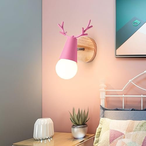 ELINKUME Kreativer Geweih Wandlampe,Moderne E27 Wandleuchte Innen mit Einstellbarem Kopf,Dekorativer Wandleuchten für Kinderzimmer,Schlafzimmer,Interessantes Geschenk für Kinder und Angehörige(Rosa)