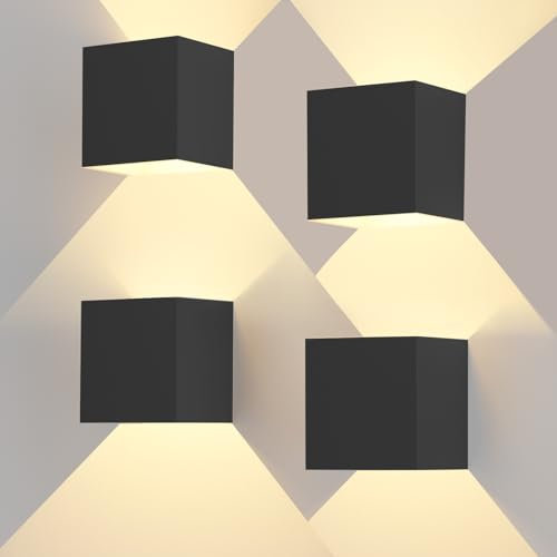 OTeedo 4 Stücke LED Wandleuchte innen/Aussen, Wandlampe Innen, 12W 3000K Warmweiß Wandleuchte Aussen, Einstellbarer Lichtstrahl IP65 Wandlampe Schwarz, Aussenlampe Wand, Wandleuchten für Innen