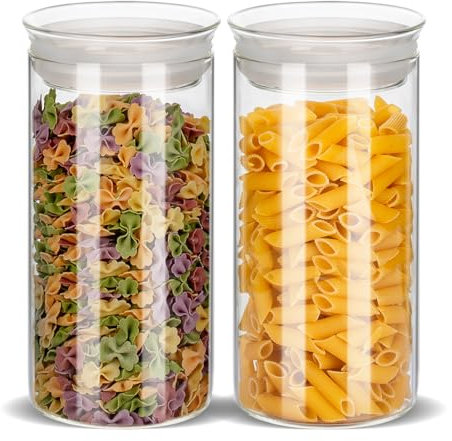 ZENS 1500ml Glass Storage Jars with Lids Set of 2, Airtight Sealed Glass Jars with Glass Lids for Coffee Bean, Clear Borosilicate Glass Canisters Jar Sets, kitchen Storage Containers for Brown Sugar