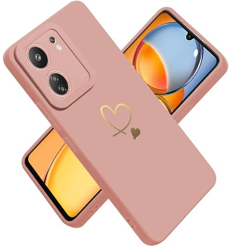 Paitech Handyhülle für Xiaomi Redmi 13C / Poco C65 Hülle, Ultra Dünn Weiche TPU Silikon Case Stoßfeste Schutzhülle Kameraschutz mit Niedliche Gold Love Herz Muster Xiaomi Poco C65 Hülle, Rosa