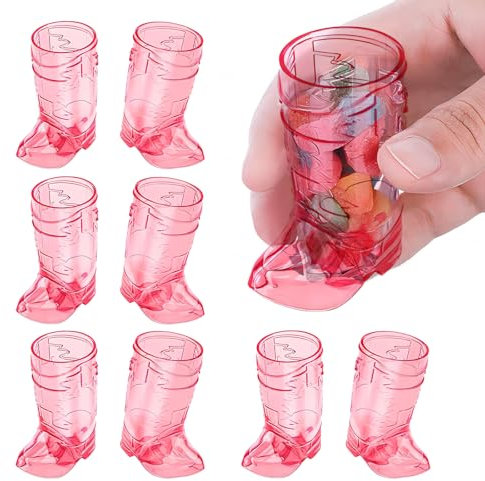 Bekecidi 9 Stück Cowboystiefel Schnapsgläser, Mini Western Cowboy Plastikbecher Wiederverwendbare Süße Becher für Hochzeitsdekorationen Mottoparty Zubehör (Rose)