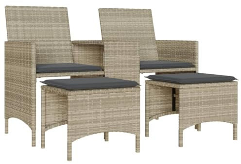 vidaXL Gartensofa 2-Sitzer, Gartenbank mit Tisch Hockern, Sitzbank für Garten Terrasse Balkon, Gartenmöbel Gartensessel, Schwarz Poly Rattan