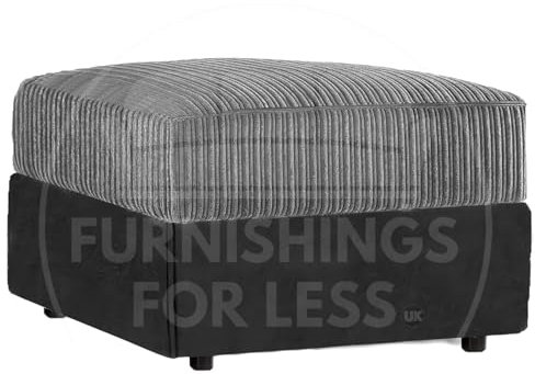 Furnishings For Less UK Luxor Jumbo Cord Footstool Black and Grey Sofa Accessory Pouffe (Footstool)