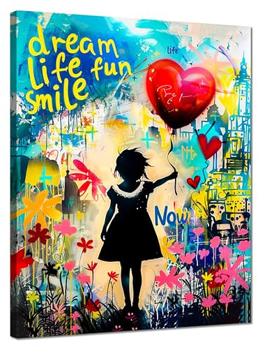 Kunstbruder© Wandbilder Banksy Gross hochkant Schlafzimmer Home Deko Wohnung Bild Wohnzimmer Bilder Leinwand Graffiti kunstdruck - Bunt gemälde (girlheartcitylife, 40x60 cm)