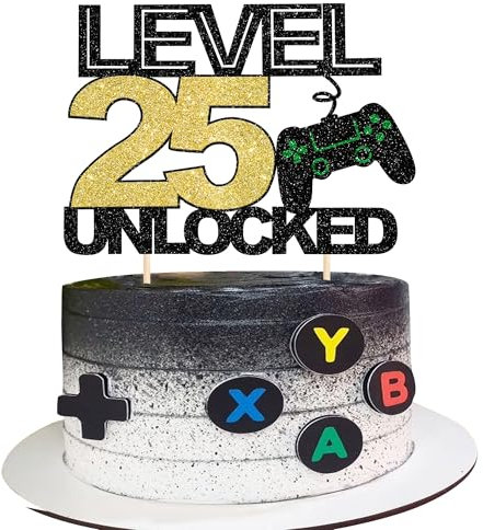 1 Stück 25 Videospiel Tortendeko Glitzer Gaming Level Unlocked 25th Geburtstag Kuchen Deko Spielkonsolen Cake Topper für Jungen Mädchen Spielkonsole Theme Geburtstag Party Kuchendeko