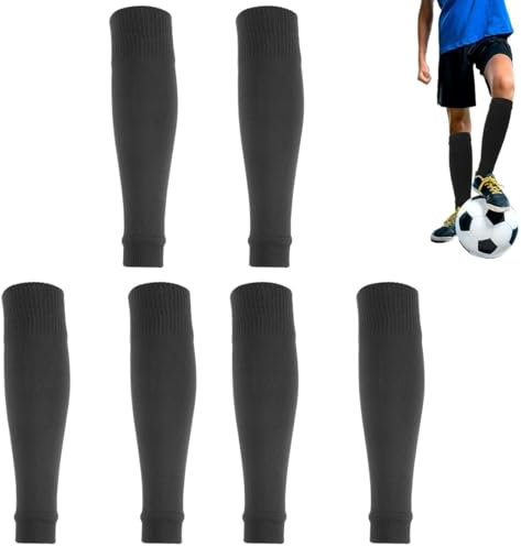ZEPIQOR 3 Paires Manchons de Chaussettes pour Enfants, Noir Protège-Tibia Chaussettes de Football Élastiques, 37 cm Chaussettes Coupées Foot, Enveloppant Chaussette de Sport pour Les 130-150 cm Taille