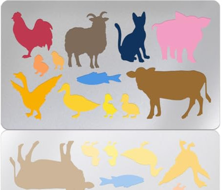 UNICRAFTALE 1 Stück Bauernhoftier Schablone Bauernhaus Schablone Metall Schablone Schwein Kuh Schaf Katze Hühner Und Enten Edelstahl Malschablone Wiederverwendbare Tier Vorlage Für Holzmöbel