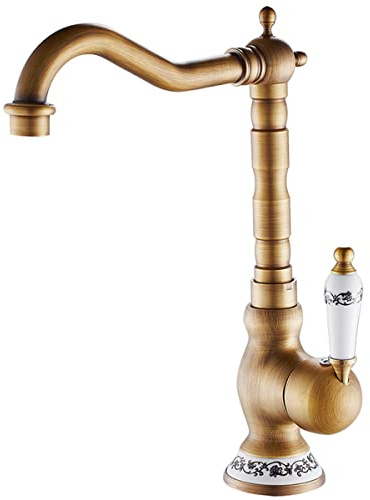 Grifo mezclador Foppla, grifo de cocina monomando de cerámica para fregadero de cocina giratorio 360°, grifo retro de baño para cocina o baño (antiguo)