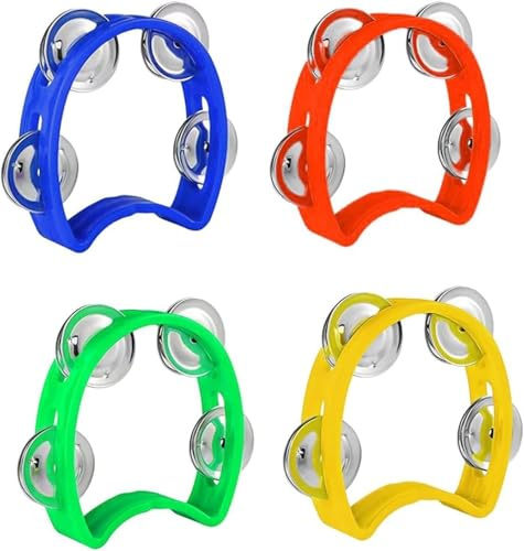 GIUSOBG Musikalisches Percussion 4 Stk Kunststoff Mini Half Moon Tambourine | Tamburin Half Moon Tambourine Hand Tamburine für Erwachsene Geeignet für Frühkindliche Bildung, Schulaufführungen, Musikkurse