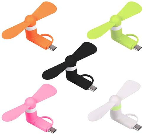 Comioke Mini-Handy-Ventilator, Handy-Lüfter,5 Stücke Tragbarer Mini-USB-Handy-Lüfter,Tragbarer Kühler Rotierender Ventilator,USB Klein Leise (Schwarz+Weiß+Orange+Grün+Rosa)