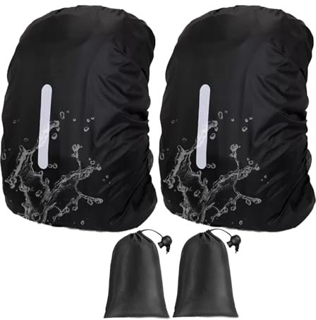 LIANRISES 2 Piezas 30-40L Funda Impermeable para Mochila Cubre, Protector Mochila Lluvia, Reflectante, Antirrobo, para Senderismo, Ciclismo, Escalada Y 2 Bolsas Negras