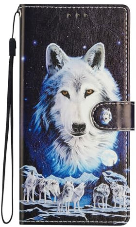 BLOTECH Coque Cuir pour Oppo A74 5G Pochette Portefeuille Magnétique PU Cuir Flip Housse Étui Rabat Cover Case Wallet avec Porte-Cartes Coloré Peint Housse,avec Motif de Meute de Loups